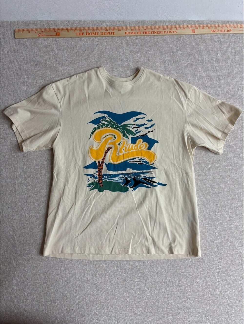 Rhude tropical palm graphic t-shirt cream off white XL
